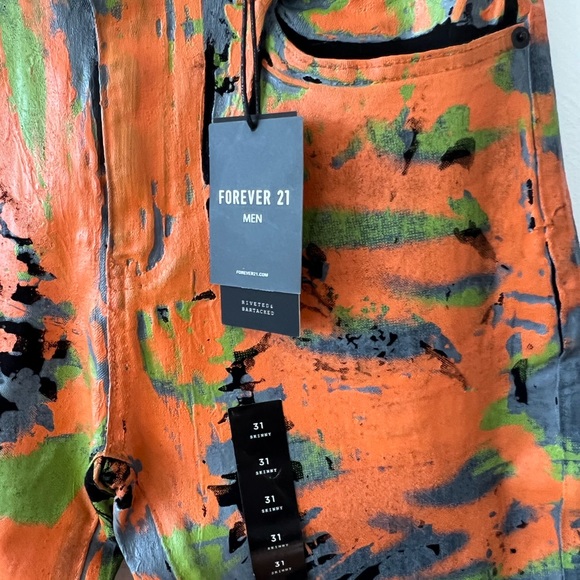 Forever 21 Mens Paint Splatter Jeans Orange/ Green/ Blue size 32 - Picture 3 of 5
